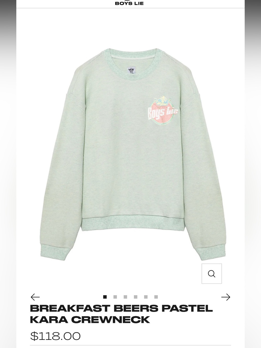 Boys Lie Pastel Mint Waffle-Knit Crewneck Sweatshirt